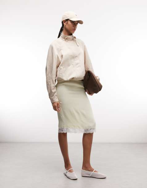 ASOS DESIGN - Gonna midi in raso color limone con fondo in pizzo - view 1