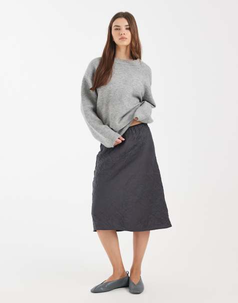 ASOS DESIGN - Gonna midi in raso stropicciato antracite - view 1