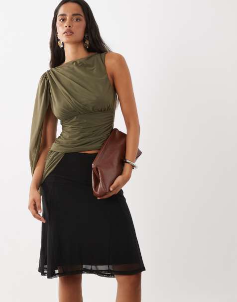 ASOS DESIGN gonna midi in rete a vita bassa con godet nera - view 1