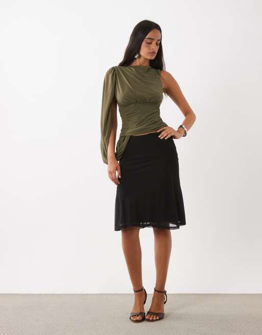 ASOS DESIGN gonna midi in rete a vita bassa con godet nera, 2 di 5