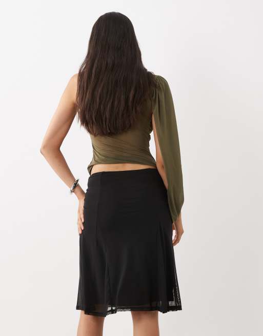 ASOS DESIGN gonna midi in rete a vita bassa con godet nera, 5 di 5