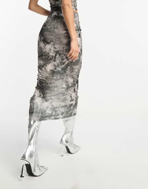 ASOS DESIGN - Gonna midi in rete con stampa stile rinascimentale in coordinato , 3 di 4