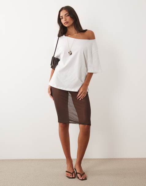ASOS DESIGN - Gonna midi in rete trasparente color cioccolato - view 1