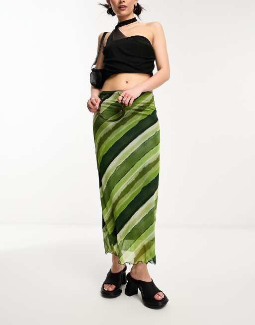ASOS DESIGN - Gonna midi in rete verde a righe
