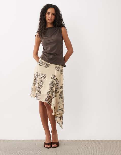 ASOS DESIGN gonna midi in satin con stampa paisley e spacco, coordinato - view 1