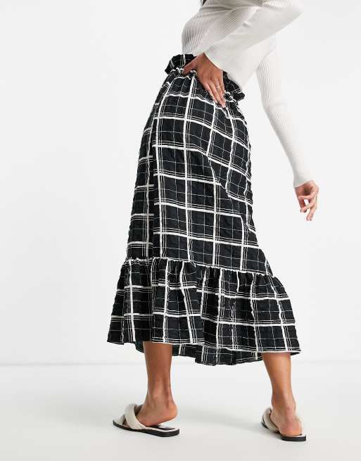 ASOS DESIGN - Gonna midi in tessuto testurizzato con stampa a quadri monocromatici, 2 di 4