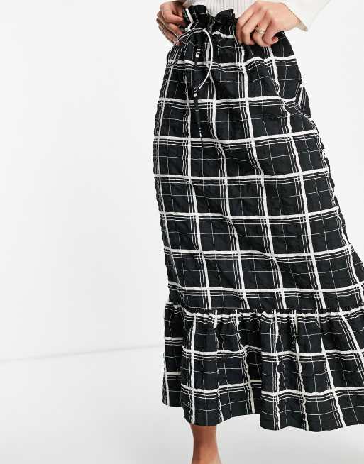 ASOS DESIGN - Gonna midi in tessuto testurizzato con stampa a quadri monocromatici, 3 di 4