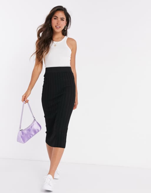 ASOS DESIGN - Gonna midi nera a coste