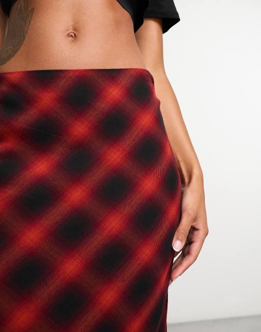 ASOS DESIGN Gonna midi rossa a quadri con taglio sbieco