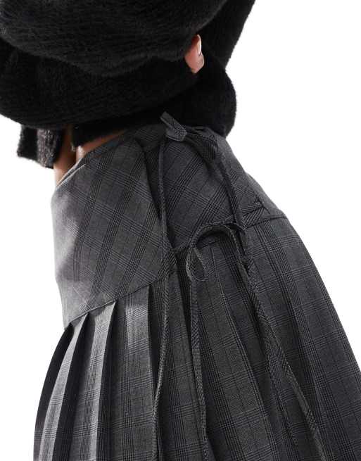 ASOS DESIGN - Gonna midi sartoriale a pieghe a portafoglio grigia a quadri, 2 di 5