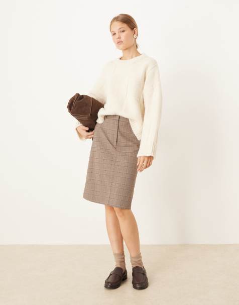 ASOS DESIGN - Gonna midi sartoriale grigia a quadri lunghezza anni '90 - view 1