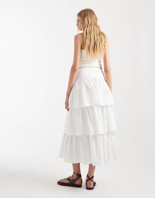 ASOS DESIGN - Gonna midi stile bohémien bianca a balze con vita scesa, 5 di 5