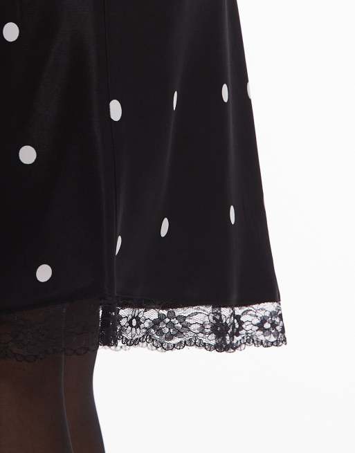 ASOS DESIGN - Gonna midi taglio anni '90 nera a pois in raso con finiture in pizzo, 3 di 5