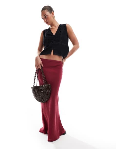ASOS DESIGN - Gonna midi taglio sbieco in tessuto morbido al tatto rosso - view 1