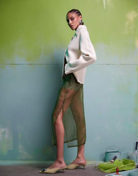 ASOS DESIGN - Gonna midi verde in organza trasparente - view 1