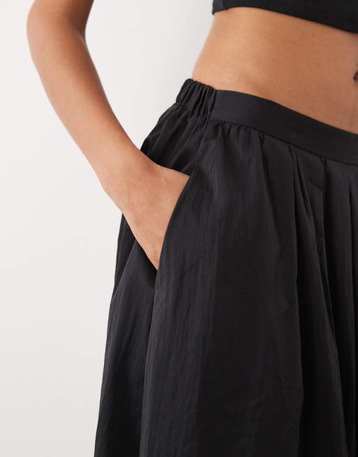 ASOS DESIGN - Gonna midi voluminosa in cotone nera, 2 di 5