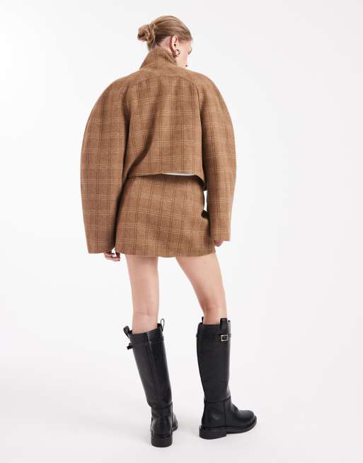 ASOS DESIGN - Gonna pantalone a portafoglio sartoriale a quadri spazzolati in coordinato, 3 di 4