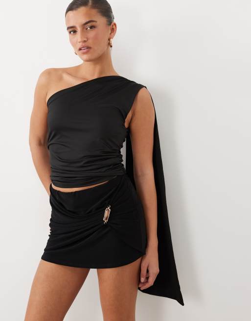ASOS DESIGN gonna pantalone con dettaglio hardware arricciato nera, 1 di 5