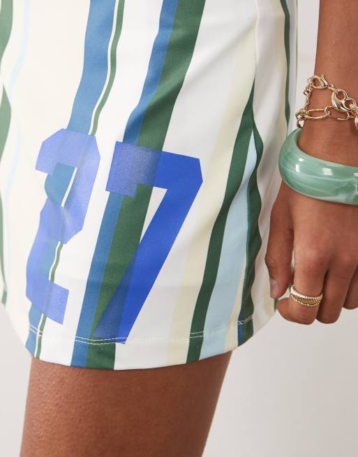 ASOS DESIGN - Gonna pantalone con numero stile college in morbido jersey a righe, 5 di 5