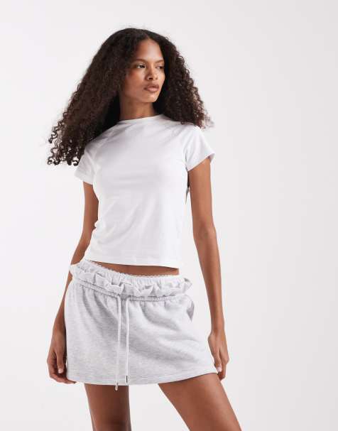 ASOS DESIGN - Gonna pantalone felpata grigio mélange con finiture in pizzo - view 1