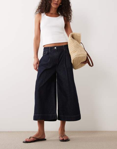 ASOS DESIGN - Gonna pantalone in denim a fondo ampio color indaco - view 1