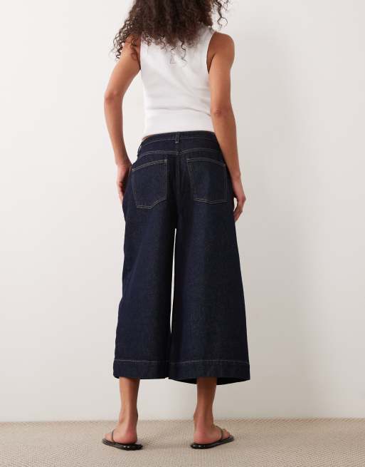 ASOS DESIGN - Gonna pantalone in denim a fondo ampio color indaco, 2 di 5
