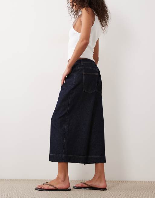 ASOS DESIGN - Gonna pantalone in denim a fondo ampio color indaco, 3 di 5