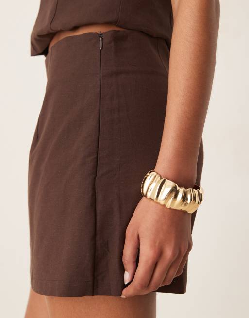 ASOS DESIGN - Gonna pantalone in misto lino color cioccolato in coordinato, 5 di 5