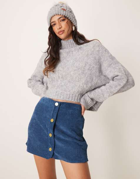 ASOS DESIGN - Gonna pantalone in velluto a coste blu navy con bottoni - view 1
