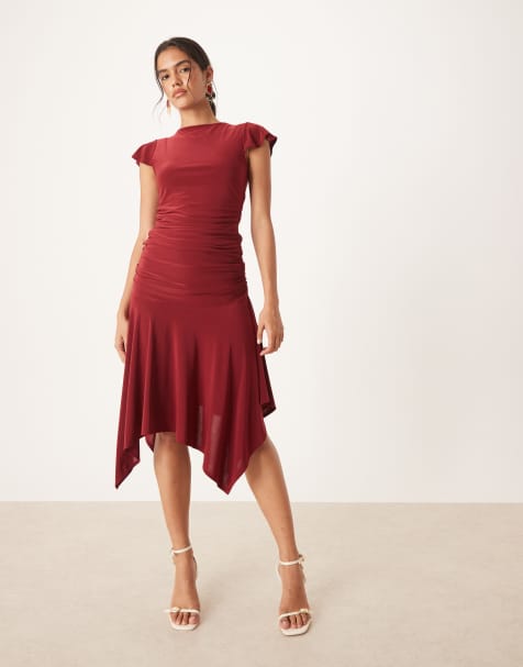 ASOS DESIGN - Gonna sinuosa bordeaux con fondo a punta in coordinato - view 1