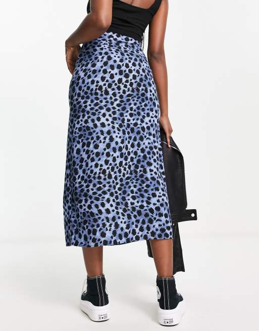 ASOS DESIGN - Gonna sottoveste midi con stampa leopardata su base blu scuro con spacco sulla coscia , 3 di 4