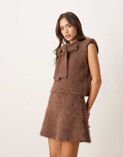 ASOS DESIGN - Gonna svasata morbida color cioccolato in coordinato - view 1