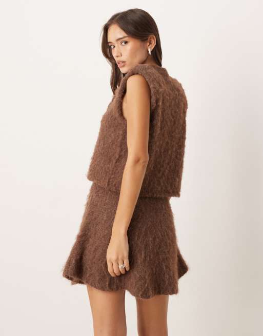 ASOS DESIGN - Gonna svasata morbida color cioccolato in coordinato, 4 di 5