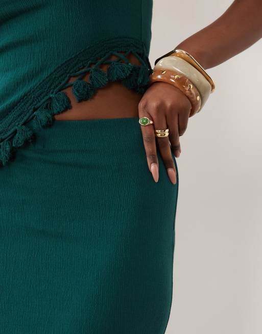 ASOS DESIGN - Gonna verde-azzurro increspata con nappe e spacco alto in coordinato, 3 di 5