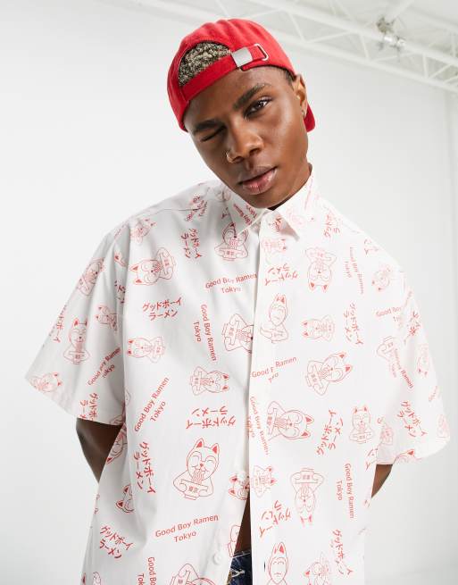 ASOS DESIGN - Good Boy Ramen - Oversized skjorte i bomuld i firkantet pasform