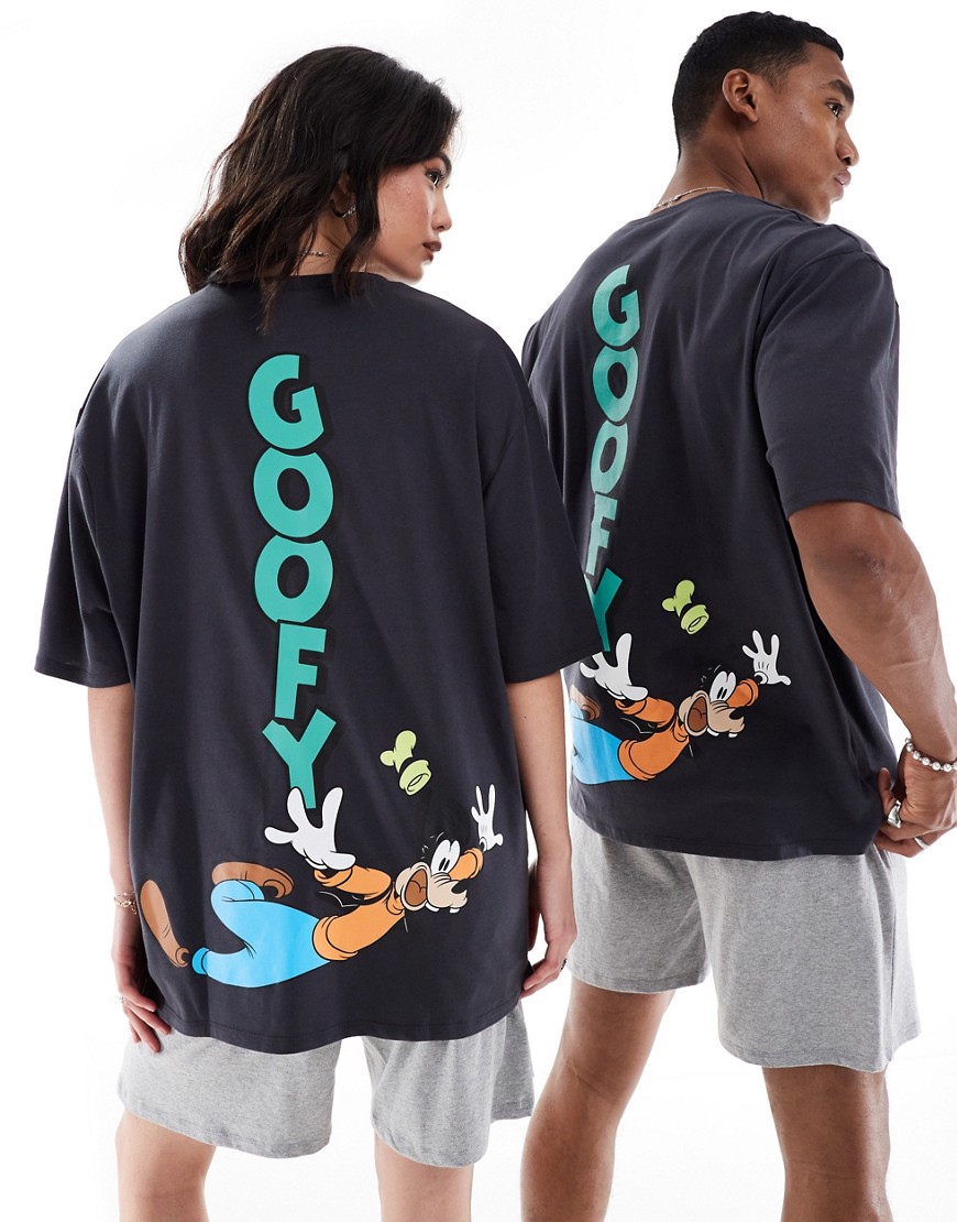 Asos Design Goofy Disney Pyjama Set In Black And Gray