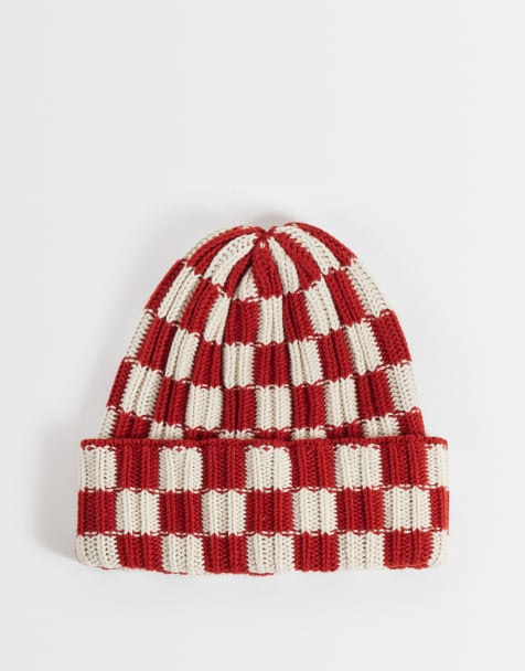 ASOS DESIGN - gorro de croché de tablero de ajedrez en naranja - view 1