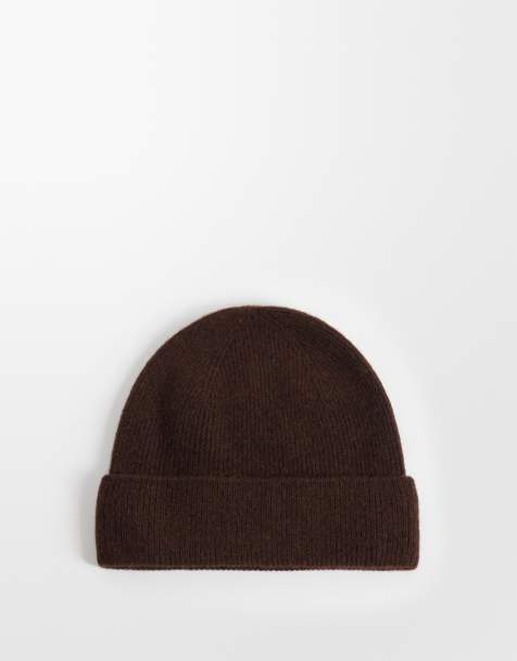 ASOS DESIGN gorro de punto fino de lana en chocolate - view 1