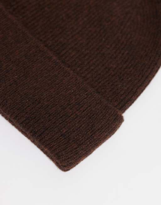 ASOS DESIGN gorro de punto fino de lana en chocolate, 2 de 3
