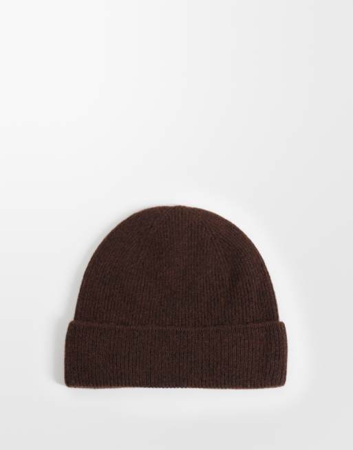 ASOS DESIGN gorro de punto fino de lana en chocolate, 3 de 3