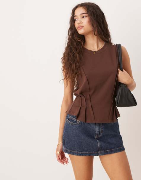 ASOS DESIGN – Gorsetowy czekoladowy podkoszulek z ozdobnymi przeszyciami - view 1