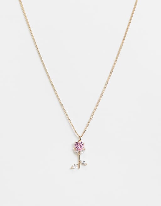 ASOS DESIGN - Goudkleurige ketting met kristallen rooshangertje in goudkleur