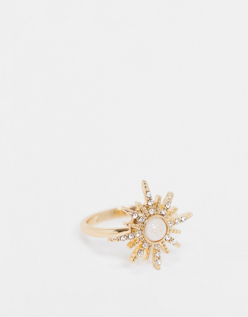 ASOS DESIGN - Goudkleurige ring met opaal en zonnestralen