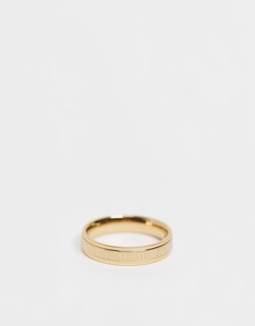 ASOS DESIGN - Goudkleurige ring van roestvrij staal met Romeinse cijfers