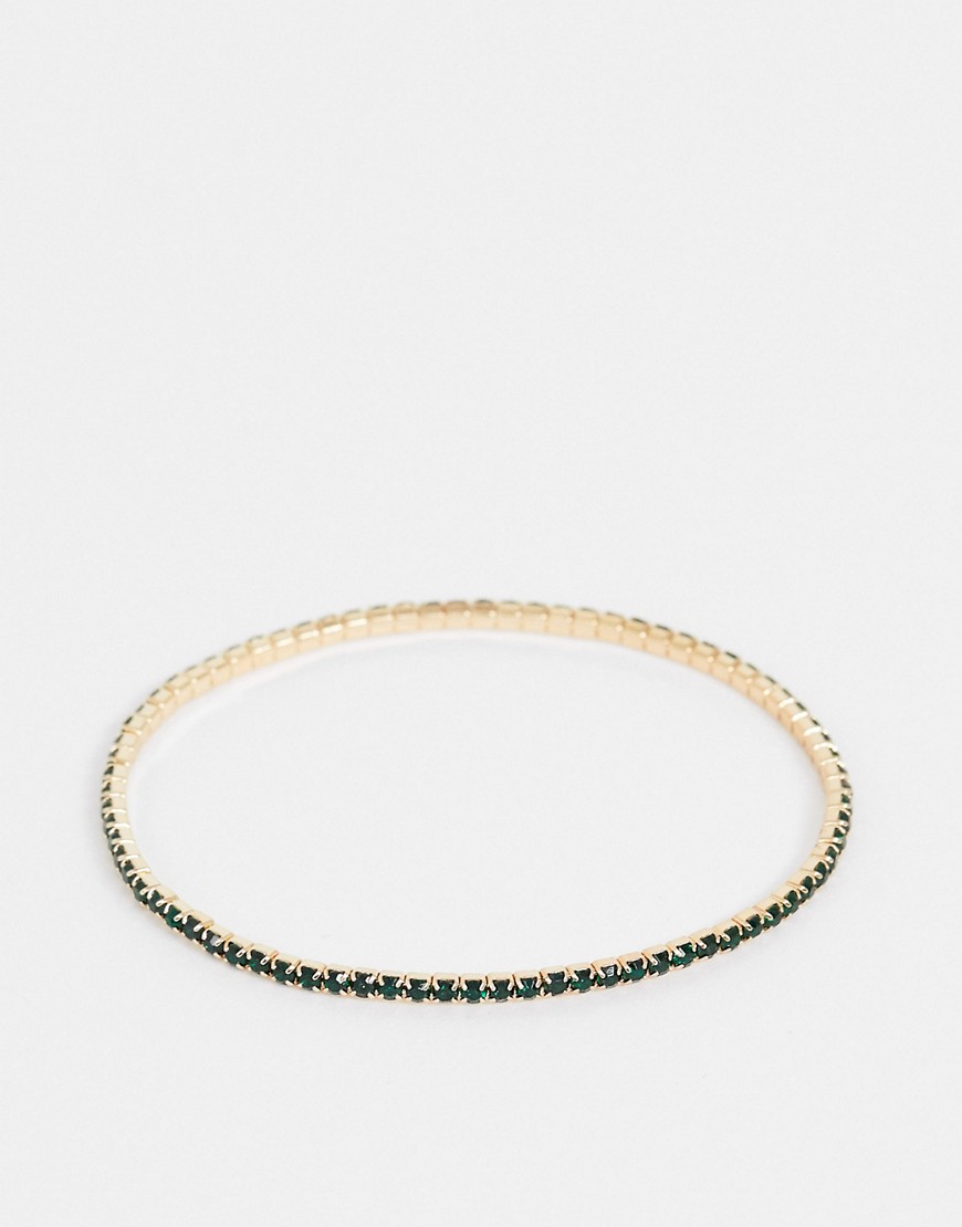 ASOS DESIGN - Goudkleurige strech armband met groen kleurige kristal