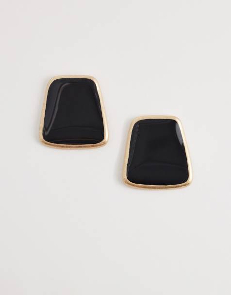 ASOS DESIGN - Goudkleurige studs met zwarte harssteen - view 1