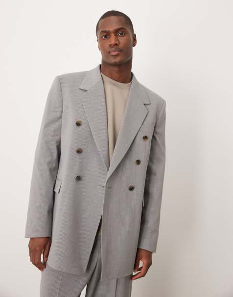 ASOS DESIGN - Grå afslappet longline-habitjakke med nålestriber - view 1