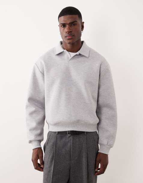 ASOS DESIGN - Grå afslappet polo-sweatshirt i kraftigt stof i scuba-stil - view 1
