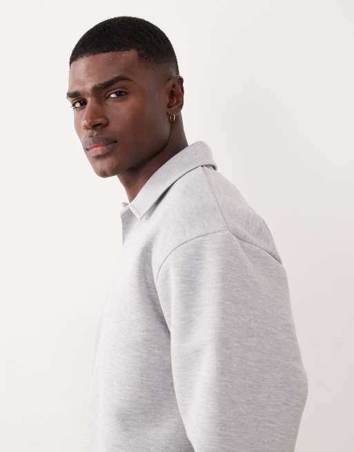 ASOS DESIGN - Grå afslappet polo-sweatshirt i kraftigt stof i scuba-stil, 4 af 5