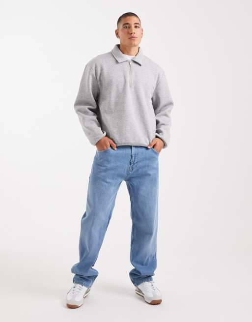 ASOS DESIGN - Grå afslappet rugby-sweatshirt med kvart lynlås i firkantet pasform, 2 af 5